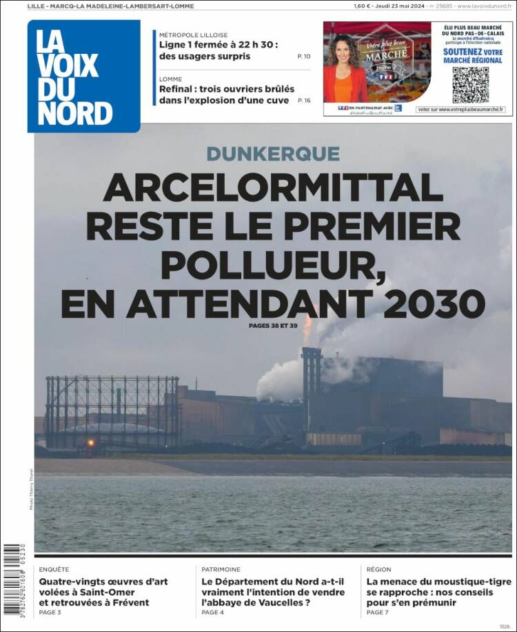 Portada de La Voix du Nord (Francia)