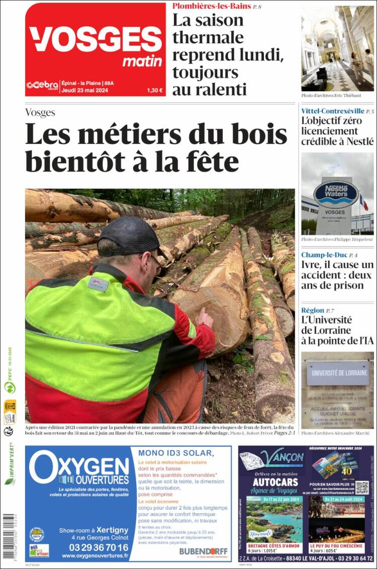 Portada de Vosges Matin (Francia)