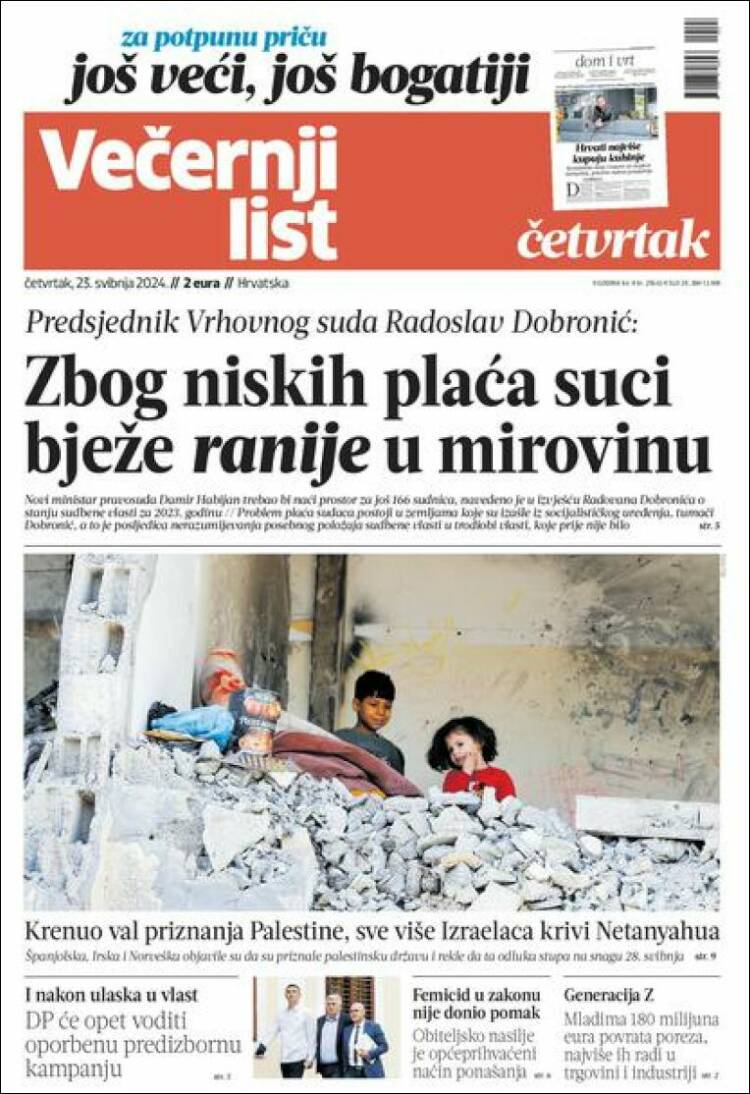 Portada de Večernji (Croacia)