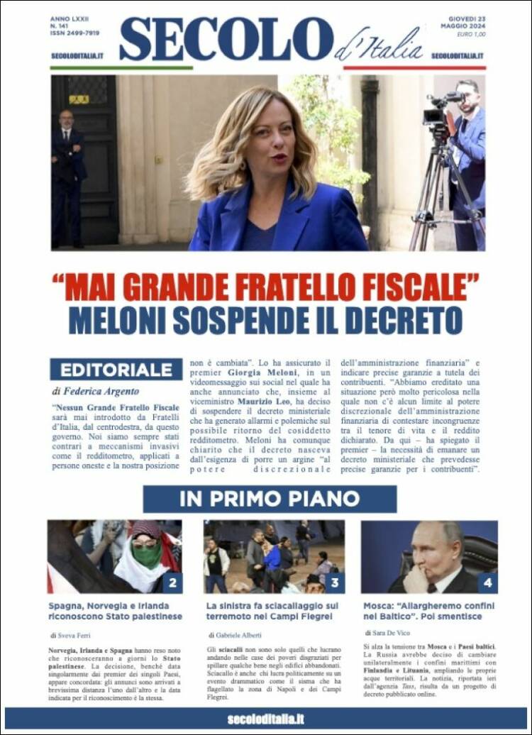 Portada de Secolo d'Italia (Italia)