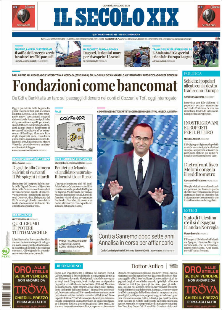 Portada de Il Secolo XIX (Italia)