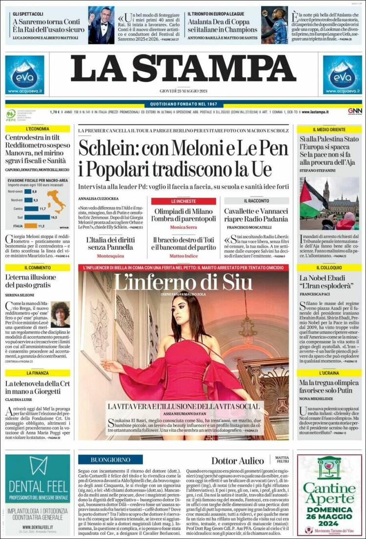 Portada de La Stampa (Italia)