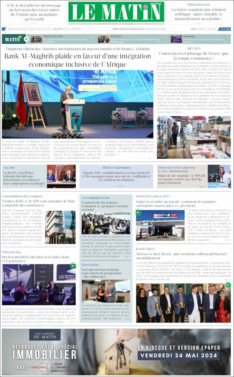 Portada de Le Matin (Marruecos)