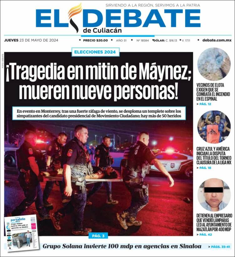 Portada de El Debate de Culiacán (M&eacute;xico)
