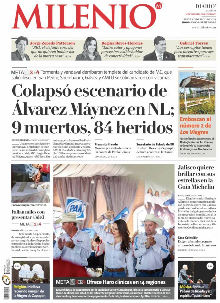 Portada de Milenio - Jalisco (M&eacute;xico)