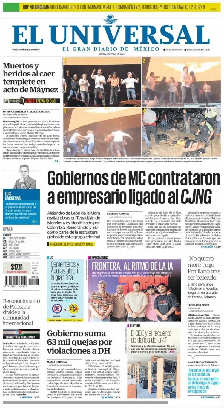 Portada de El Universal (M&eacute;xico)