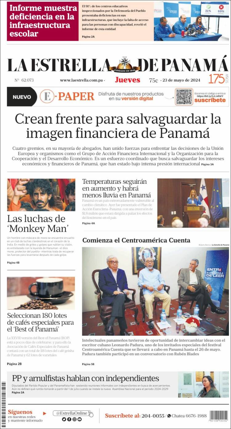 Portada de La Estrella de Panamá (Panam&aacute;)