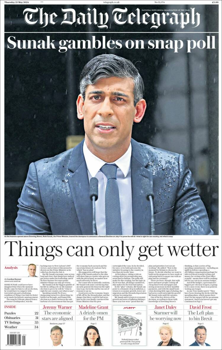 Portada de Daily Telegraph (Reino Unido)