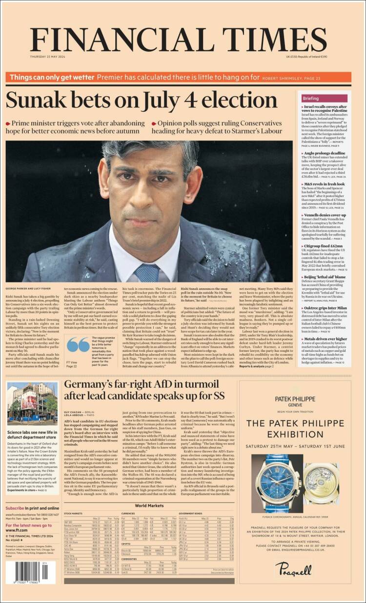 Portada de Financial Times (Reino Unido)