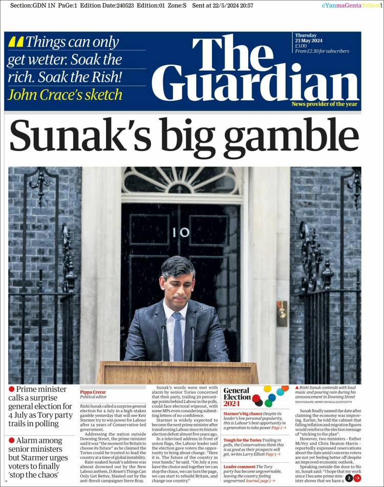 Portada de The Guardian (Reino Unido)