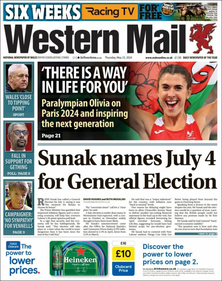 Portada de Western Mail (Reino Unido)