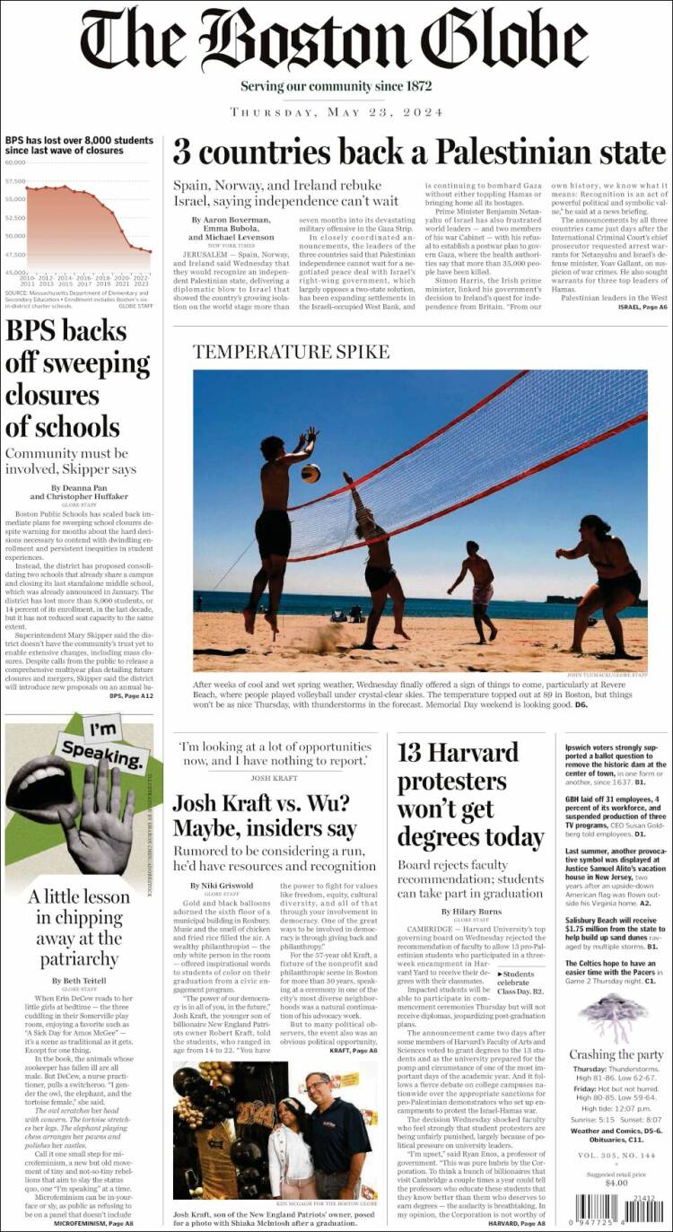 Portada de Boston Globe (USA)