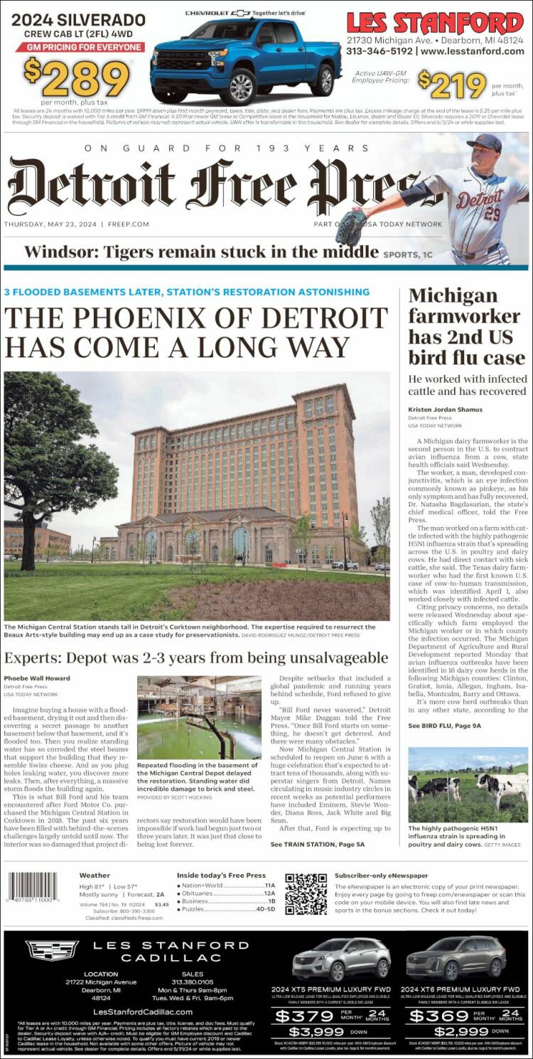 Portada de Detroit Free Press (USA)