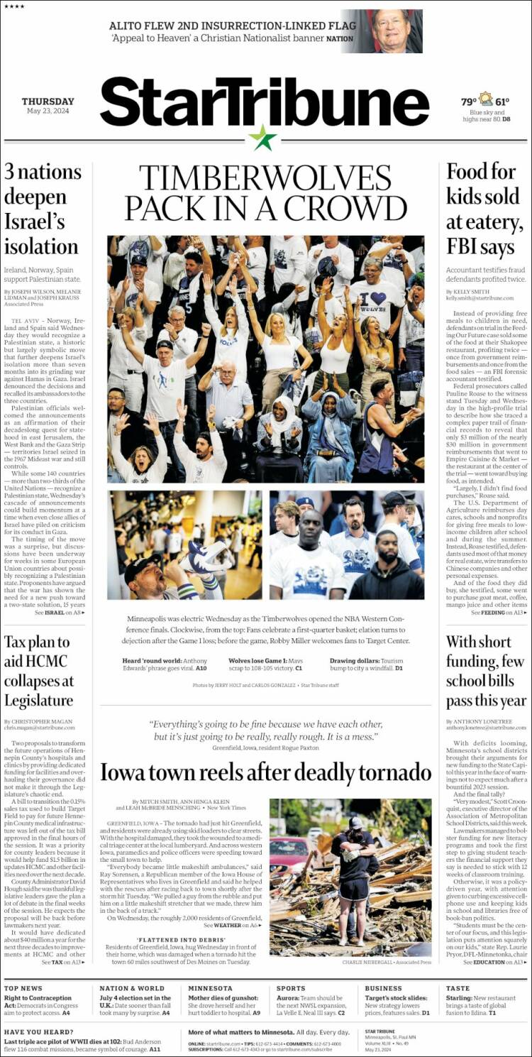 Portada de Star Tribune (USA)