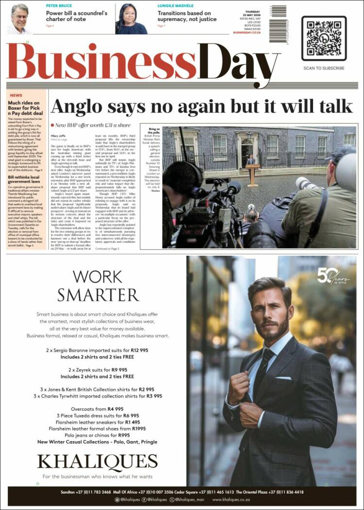 Portada de Business Day (Sud&aacute;frica)