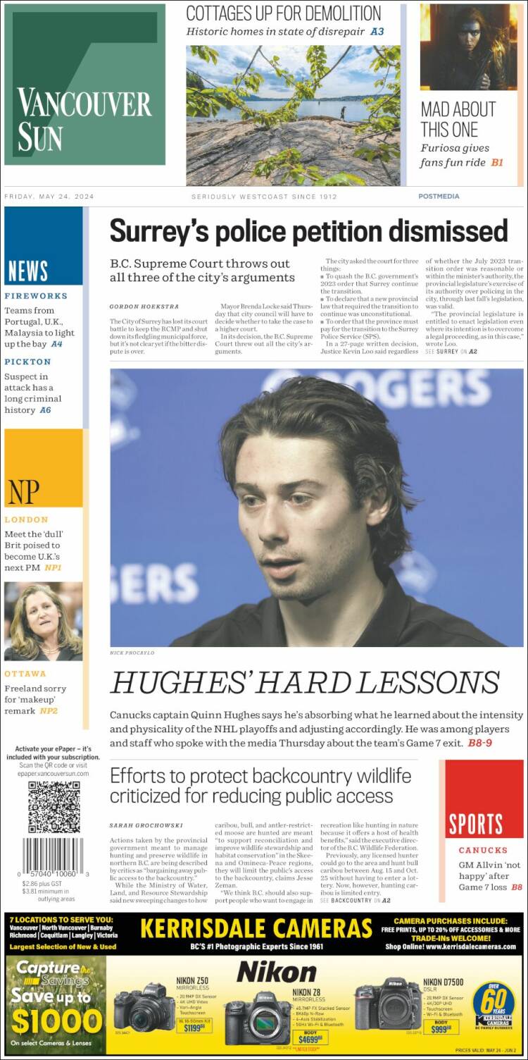 Portada de The Vancouver Sun (Canadá)