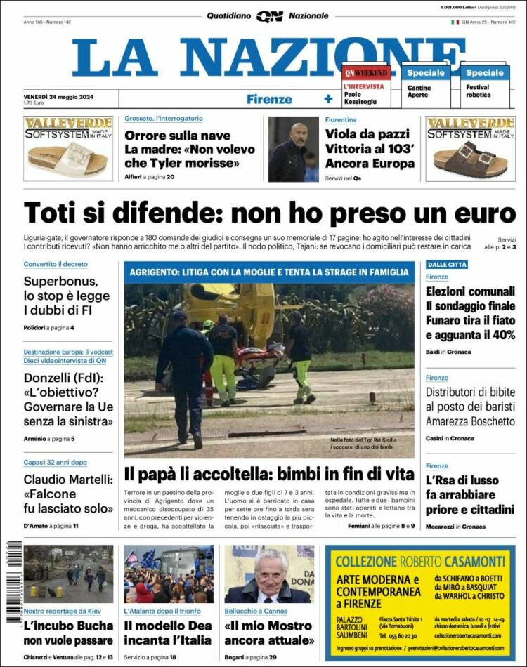 Portada de La Nazione (Italia)