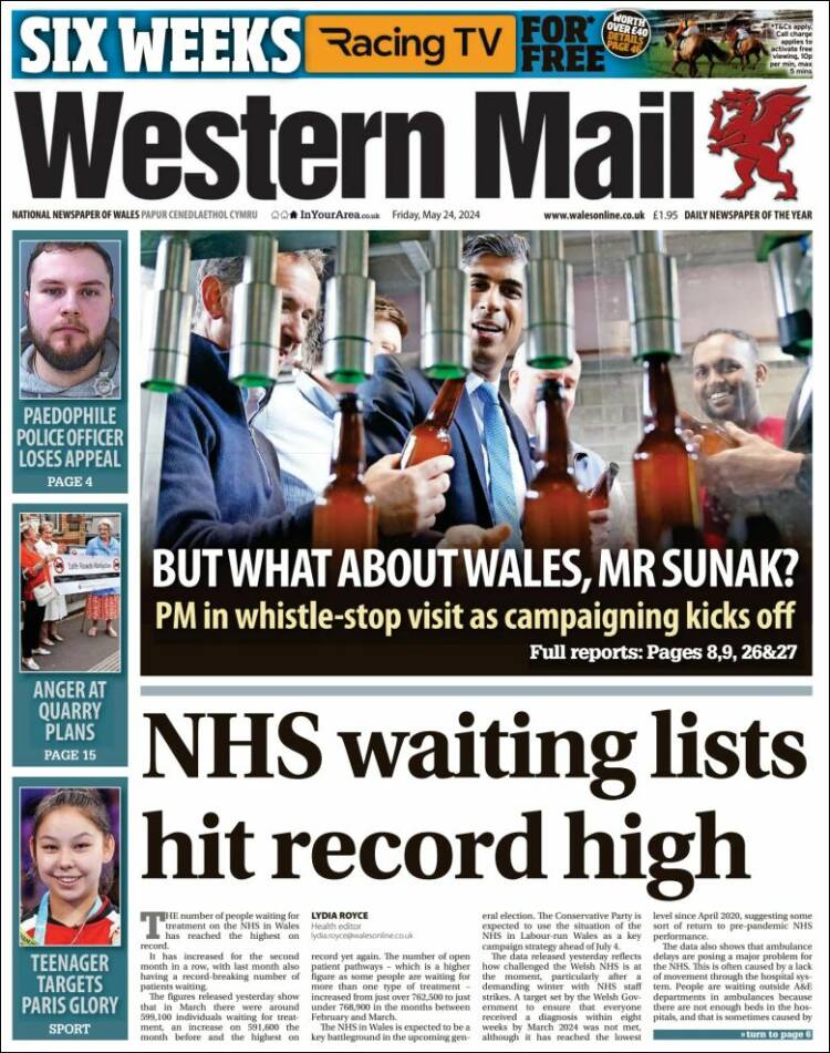 Portada de Western Mail (Reino Unido)