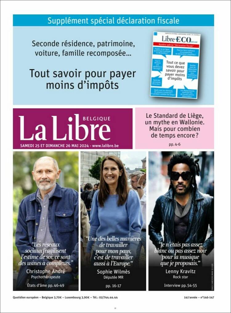 Portada de La Libre.be (B&eacute;lgica)