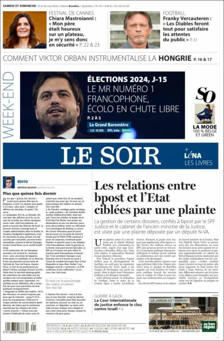 Portada de Le Soir (B&eacute;lgica)