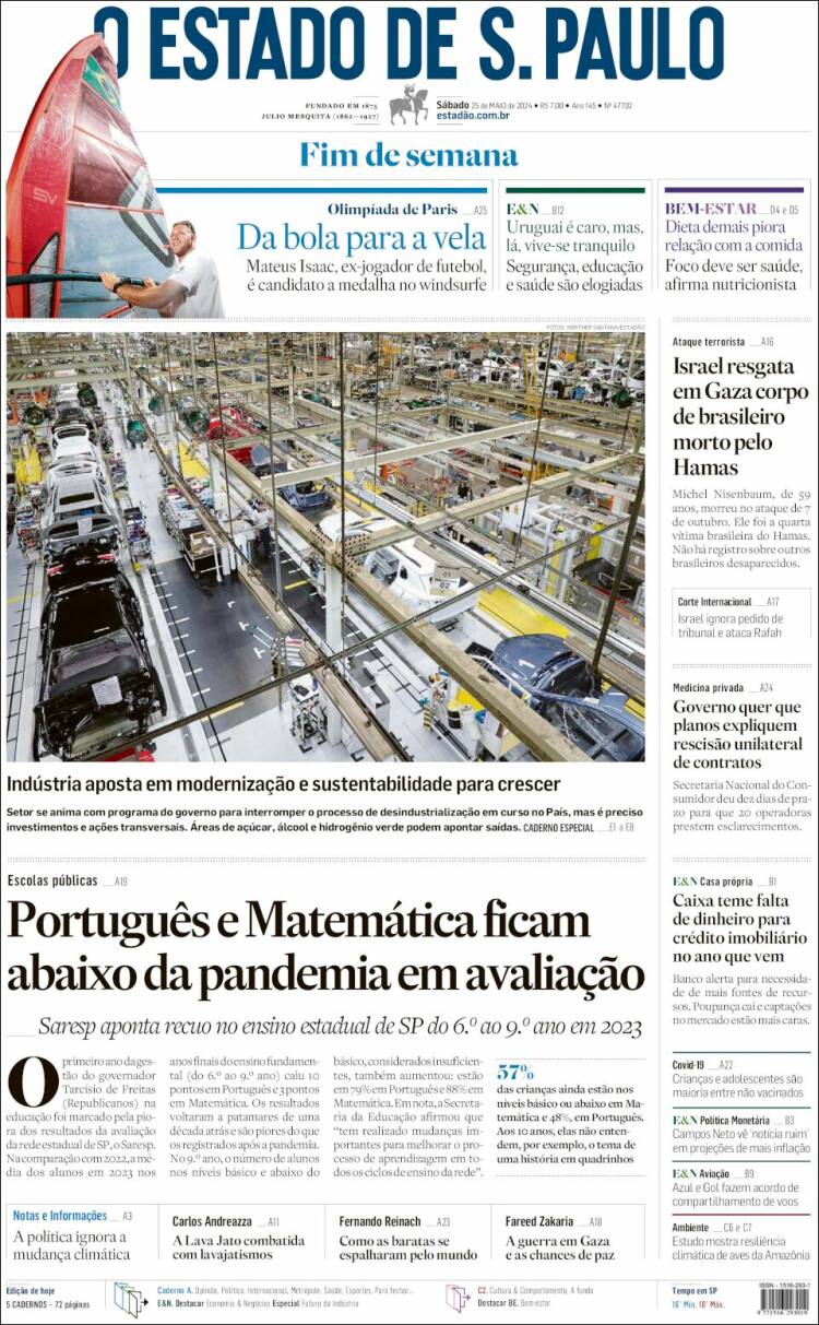 Portada de O Estado de São Paulo (Brasil)