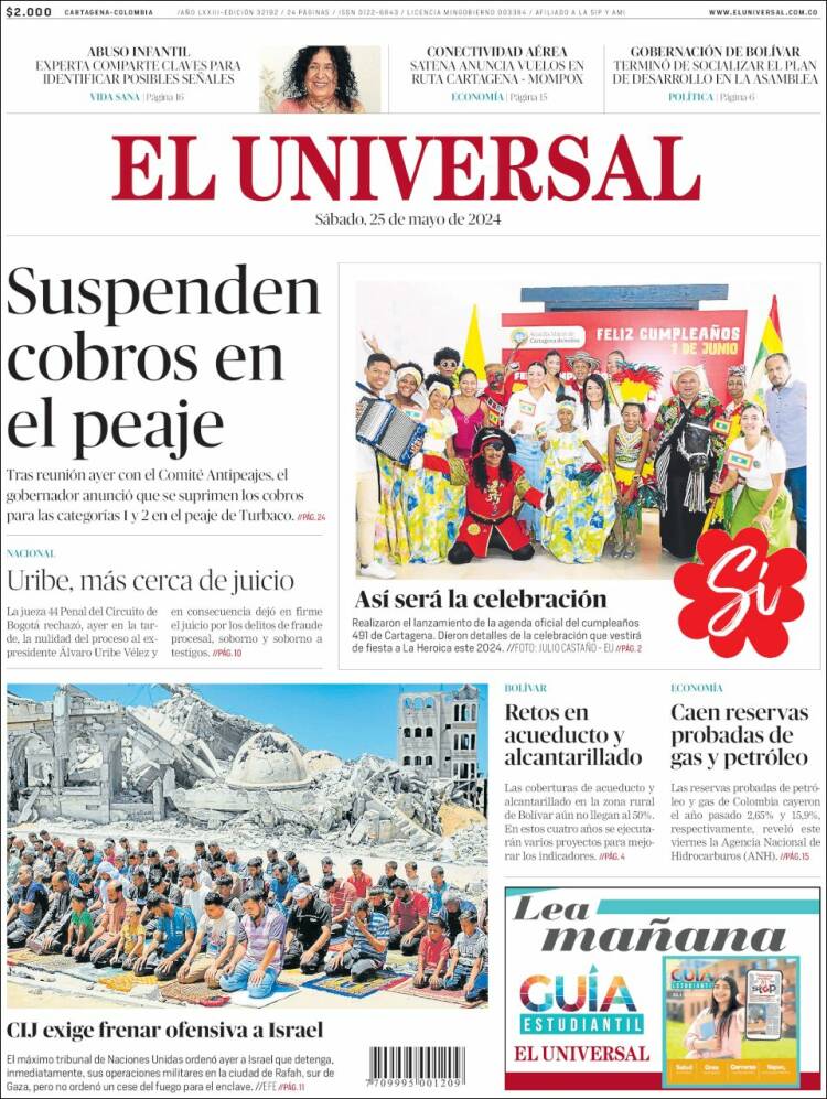 Portada de El Universal (Colombia)