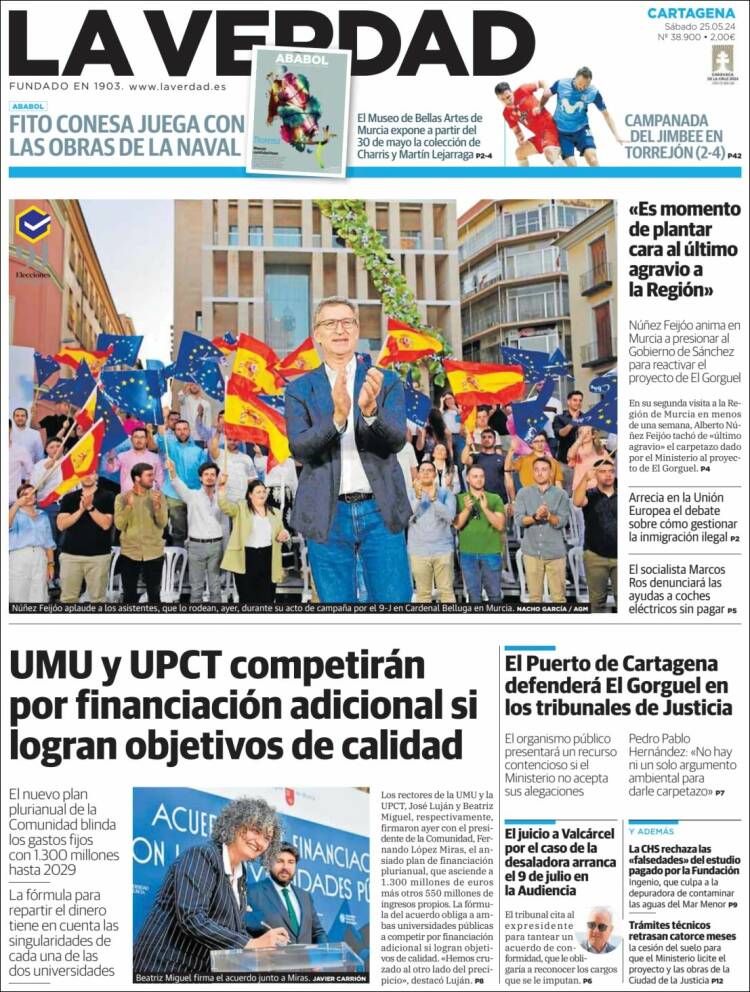 Portada de La Verdad de Cartagena (España)
