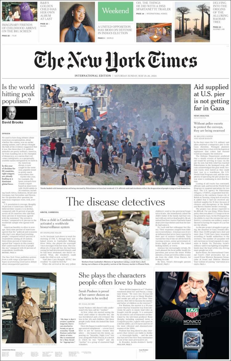 Portada de International New York Times (Europa)