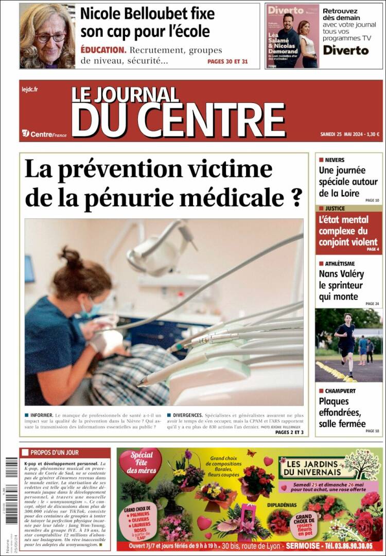 Portada de Le Journal du Centre (Francia)