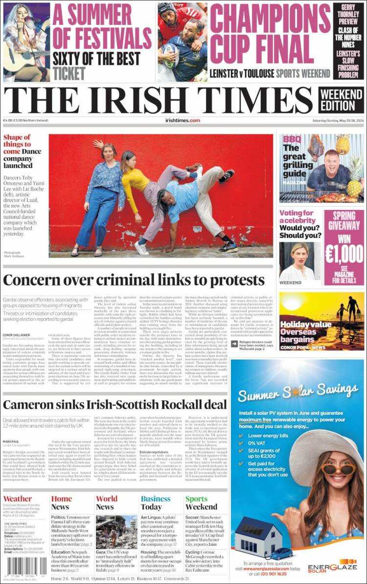 Portada de Irish Times (Irlanda)