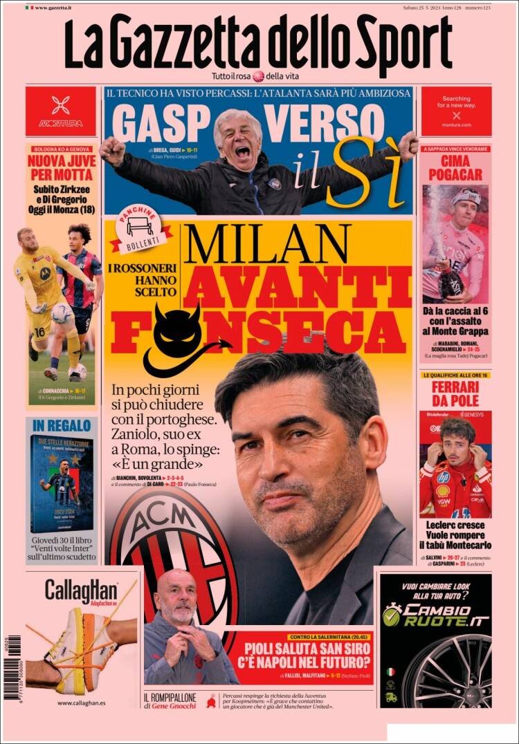 Portada de La Gazzetta dello Sport (Italia)