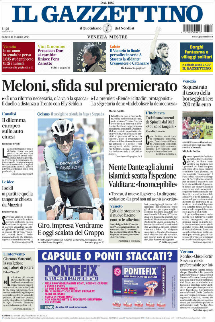 Portada de Il Gazzettino (Italia)