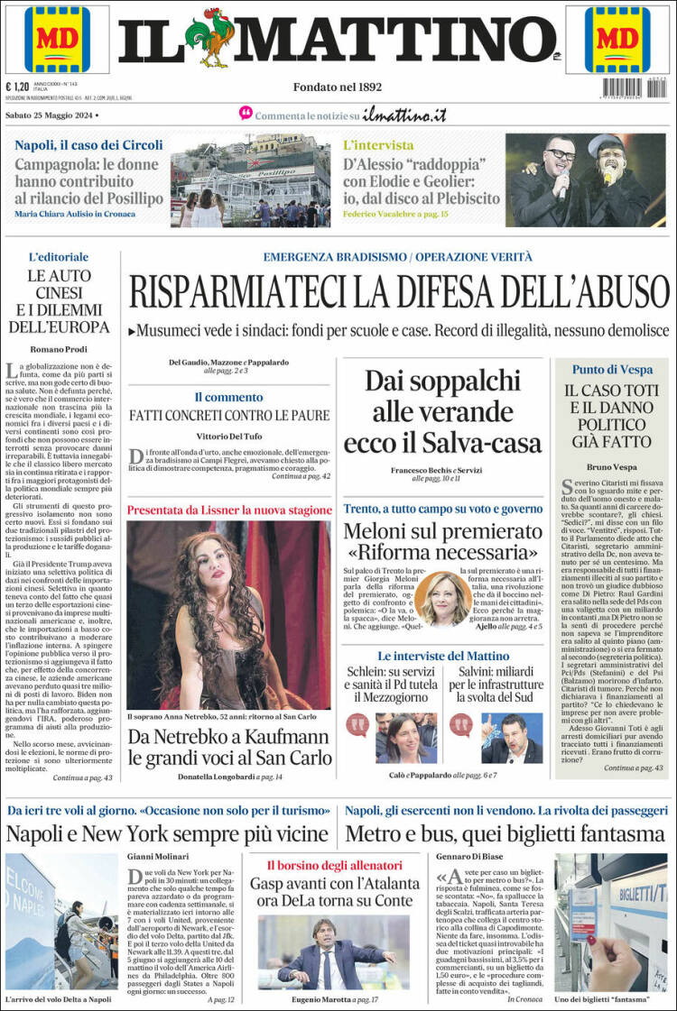 Portada de Il Mattino (Italia)