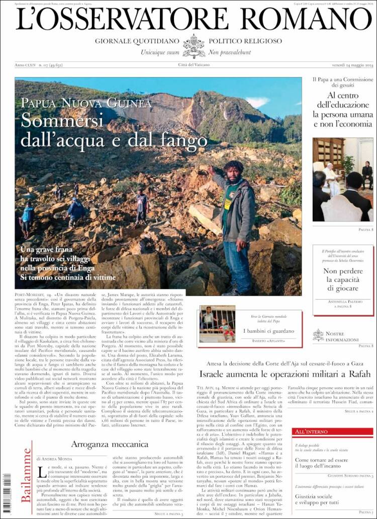 Portada de L'Osservatore Romano (Italia)