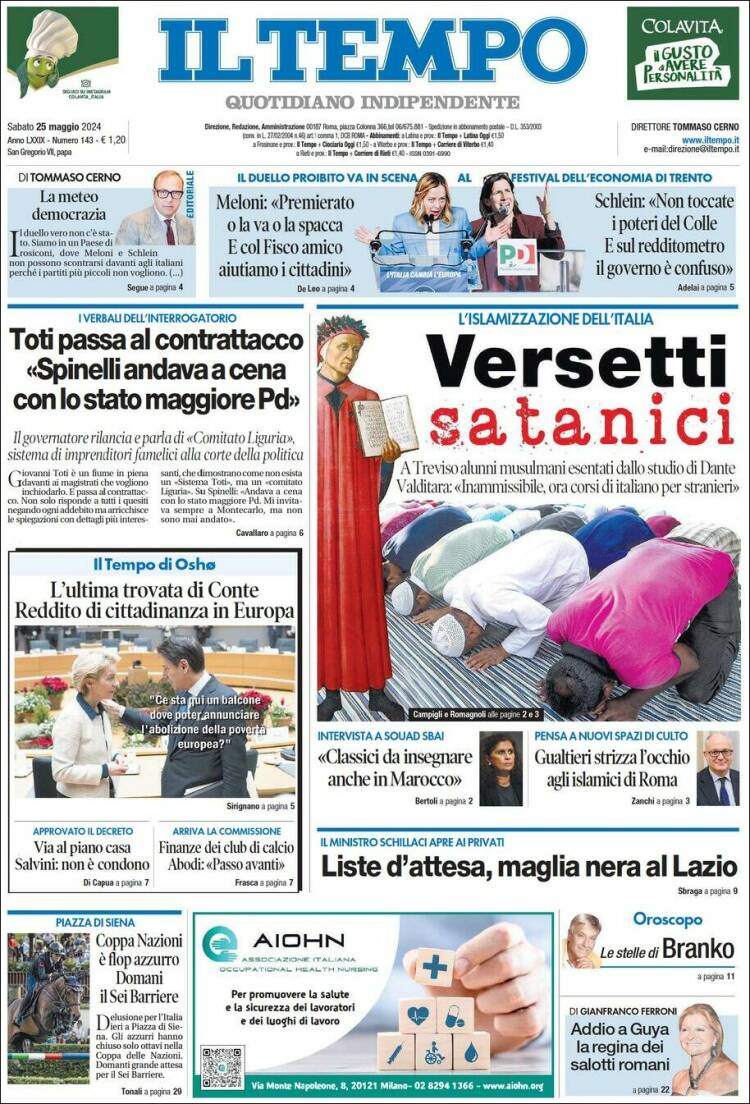 Portada de Il Tempo (Italia)