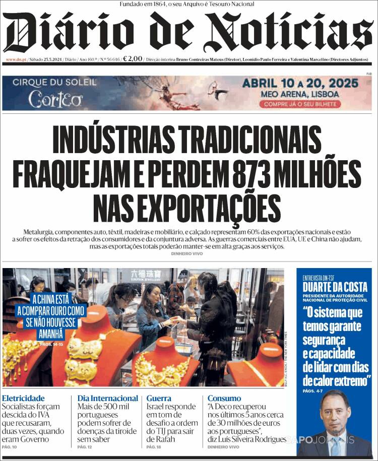 Portada de Diário de Noticias (Portugal)