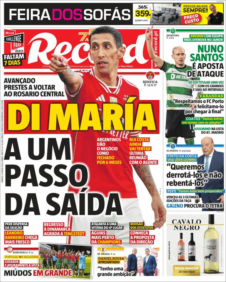 Portada de Jornal de Negócios (Portugal)