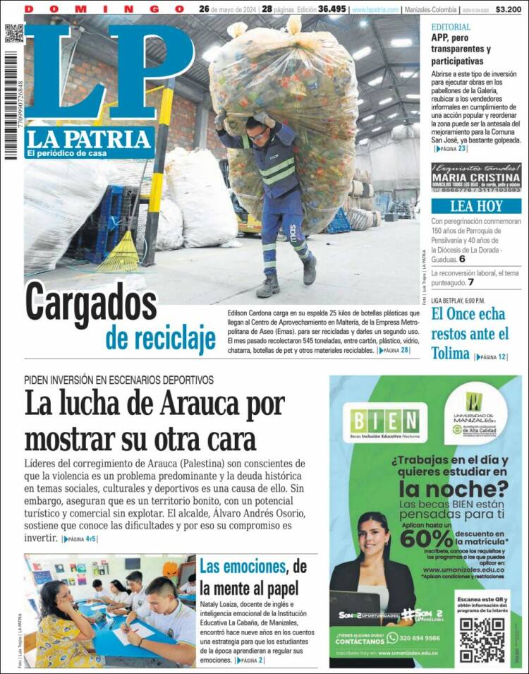 Portada de La Patria (Colombia)