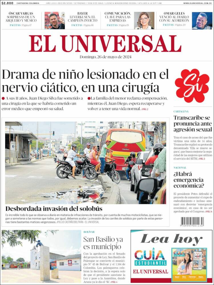 Portada de El Universal (Colombia)