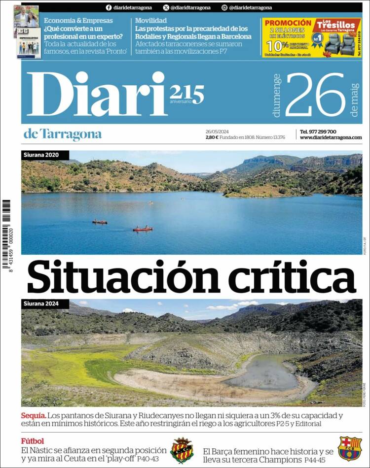 Portada de Diari de Tarragona (España)