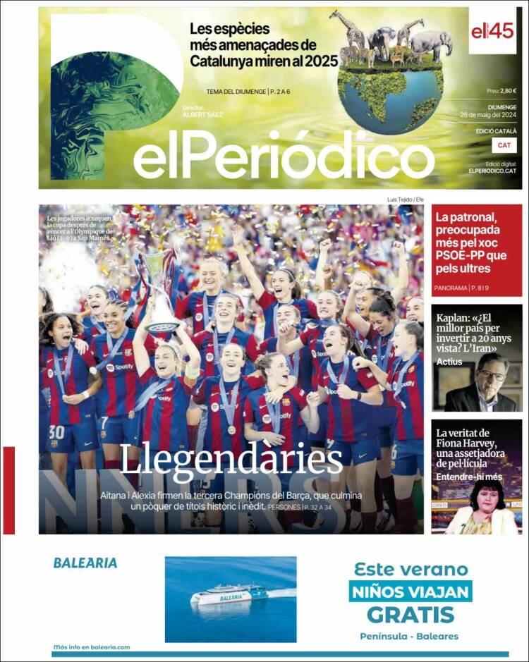 Portada de El Periódico de Catalunya (España)