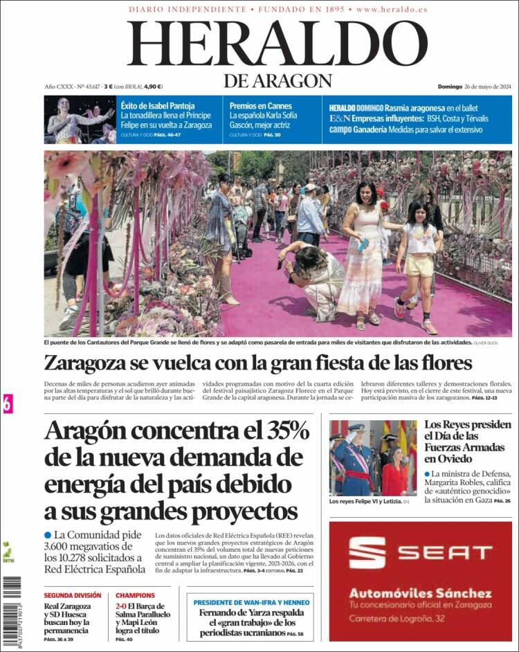 Portada de Heraldo de Aragón (España)