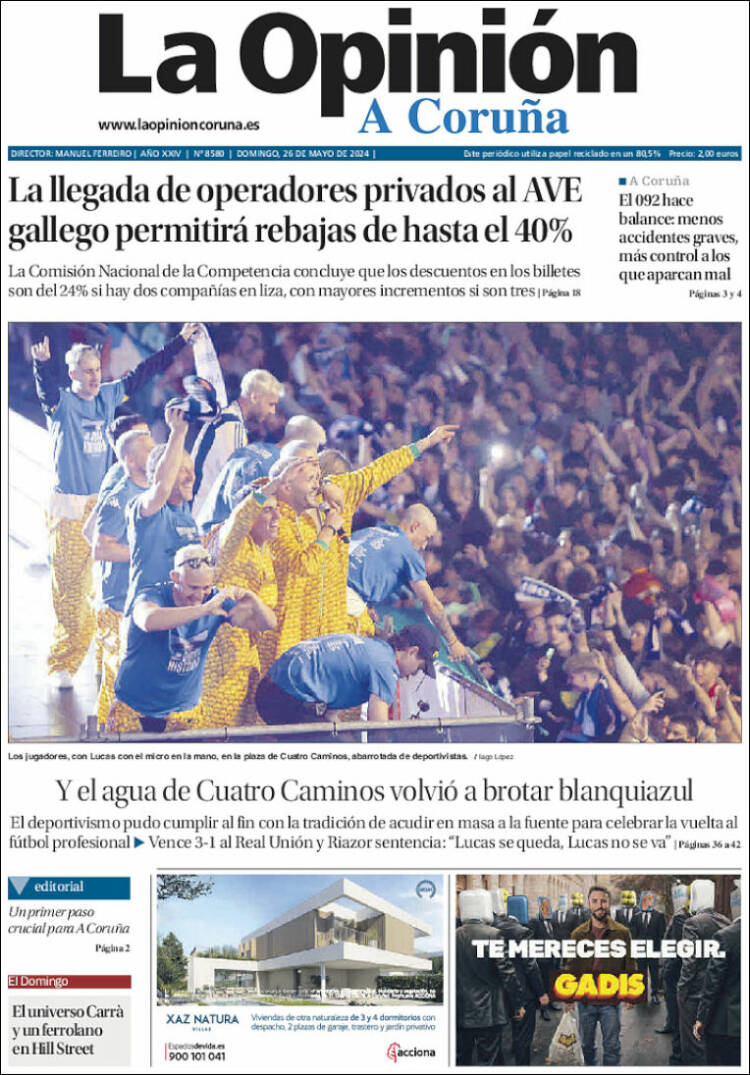 Portada de La Opinión de A Coruña (España)