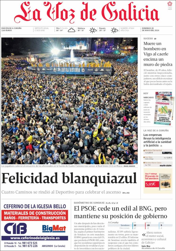 Portada de La Voz de Galicia (España)