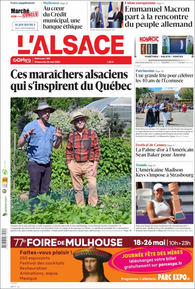 Portada de Journal L'Alsace (Francia)