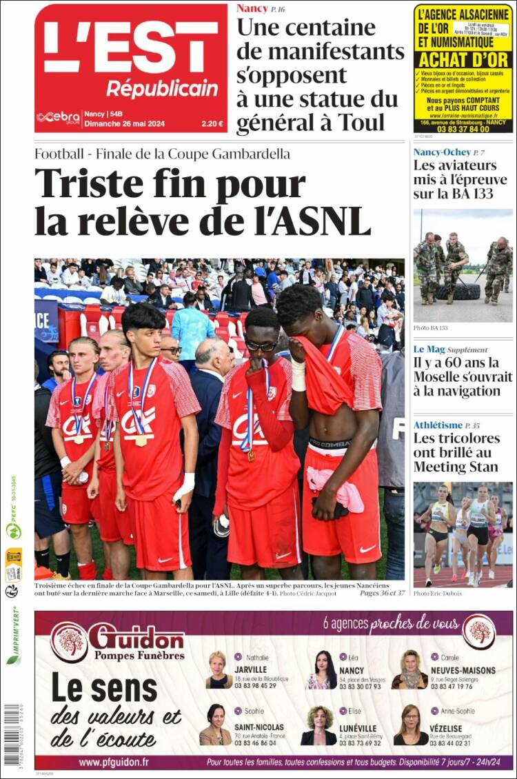 Portada de L'Est Republicain (Francia)