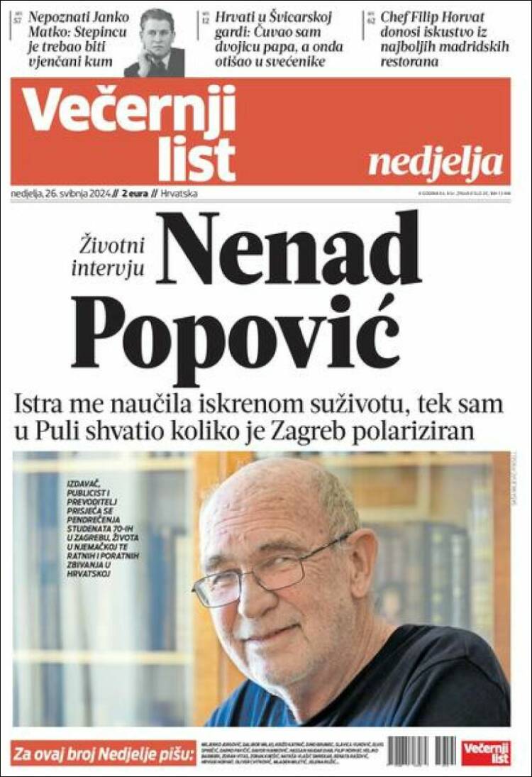 Portada de Večernji (Croacia)