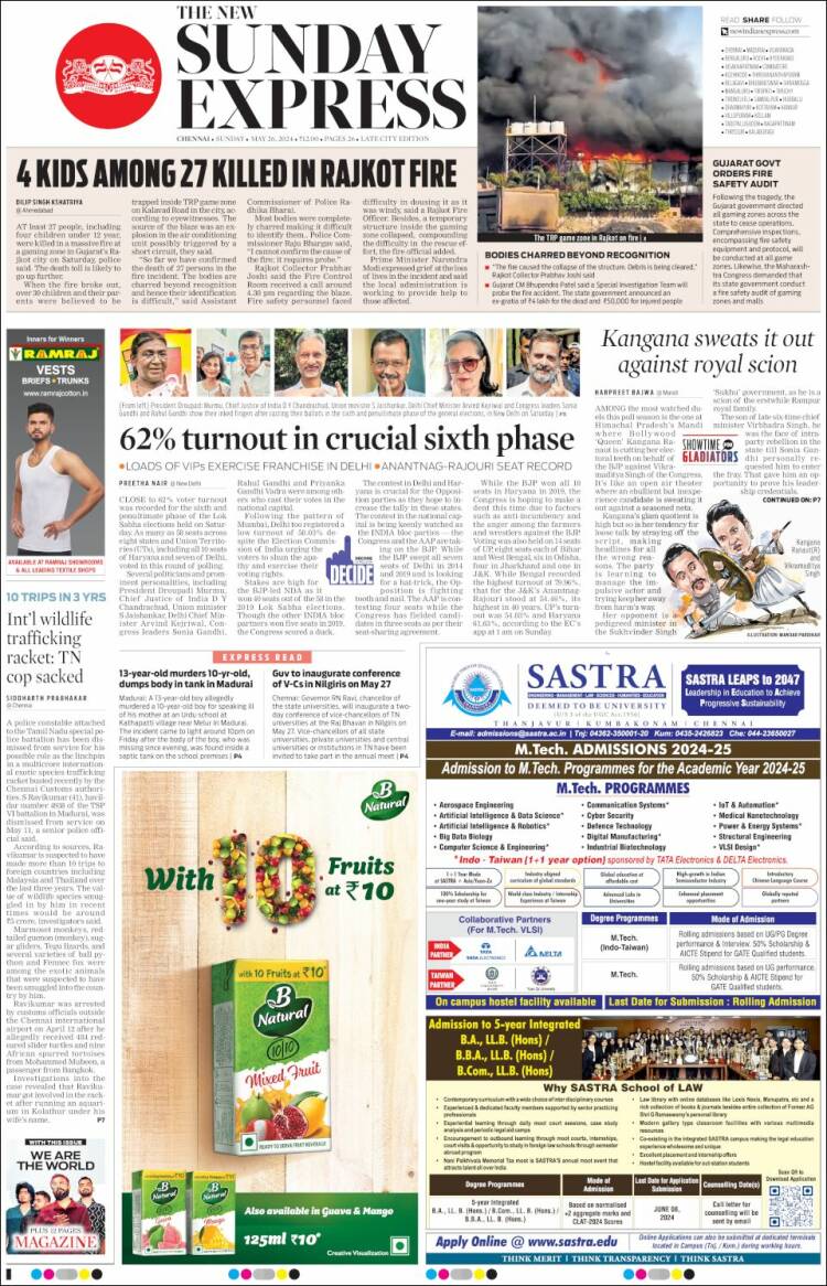 Portada de New Indian Express (India)