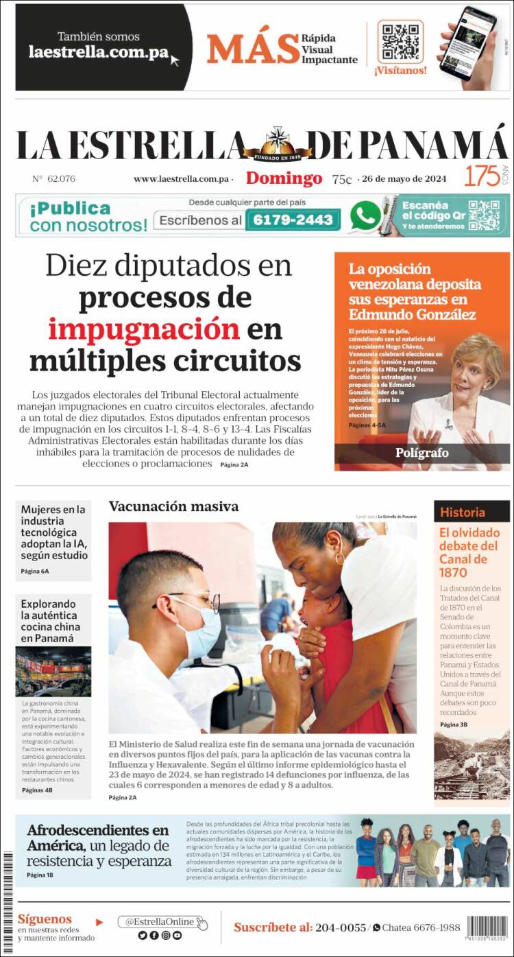 Portada de La Estrella de Panamá (Panam&aacute;)