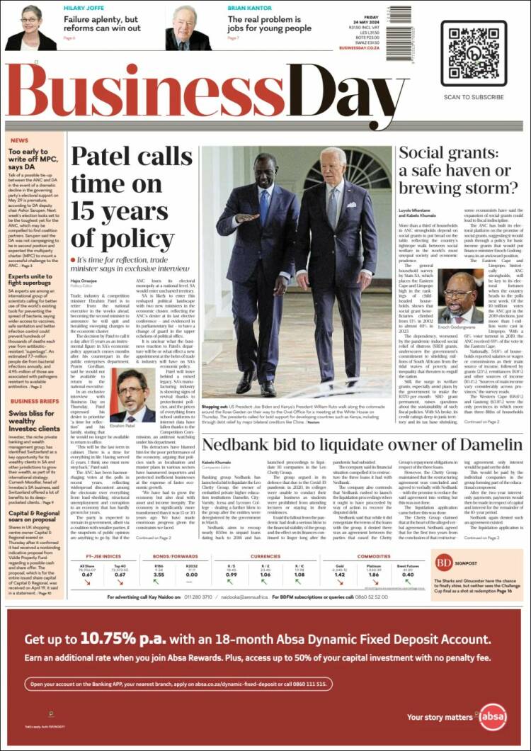 Portada de Business Day (Sud&aacute;frica)